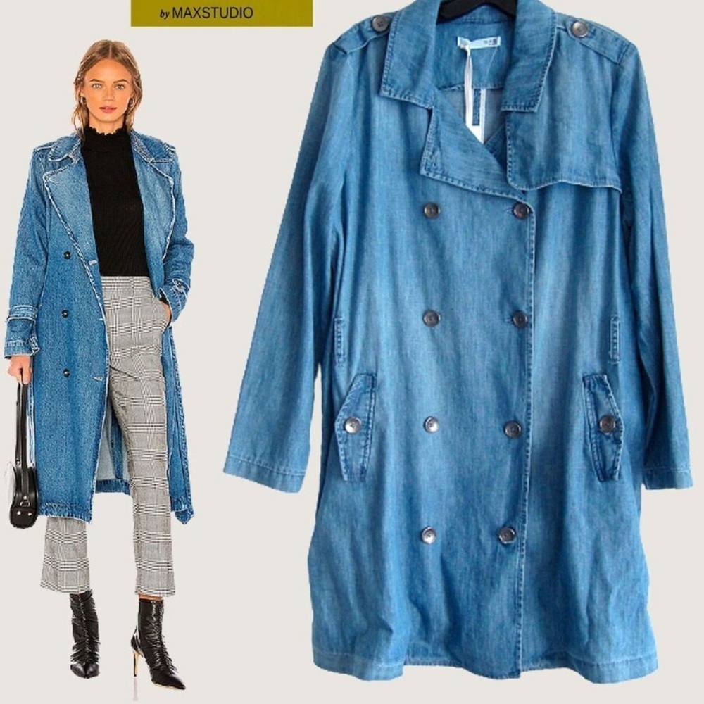 MAX JEANS BY MAX STUDIOS (NEW) MILITARY DOUBLE BREASTED TRENCH COAT SZ S